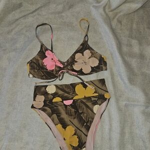 Aerie Womens Floral One Piece - Brown, Pink, Yellow